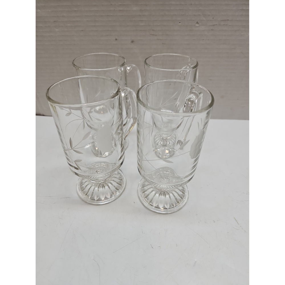 Princess House Heritage Irish Coffee Mugs Footed Crystal Glass Etched Set of 4#2 - Picture 1 of 3